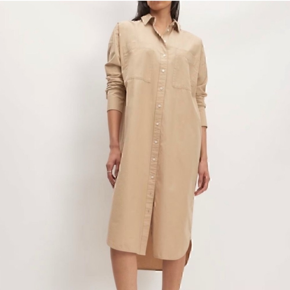 NWT Everlane Long Shirt Button Down Midi Dress Camel XXS